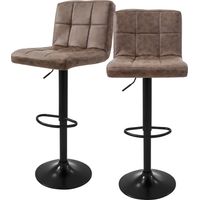 ML-Design Set di 2 Sgabelli da Bar Rivestimento in Ecopelle Marrone Sgabello Imbottito da Cucina Bistrot Regolabile in Altezza 63-83 cm Girevole a 360° Sedia Imbottito Alto con Schienale Poggiapiedi