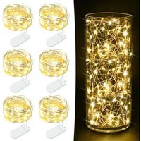 Confezione da 6 lucine a batteria - 2 m, 20 LED, mini lucine a filo di rame scintillanti per barattoli di vetro, fai da te, feste di matrimonio, bianco caldo