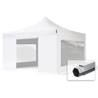 TOOLPORT 4x4m PVC 850 Pop up gazebo PROFESSIONAL Aluminium 40 mm, incl. Sidewalls with Panorama Windows, fire resistant, white