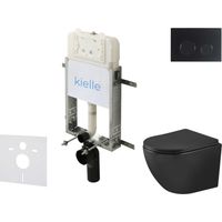kielle Genesis New - Conjunto de instalación empotrada, inodoro Oudee, Vortex Rimless+, asiento softclose y pulsador Gemini New II, negro mate 30528SZ92