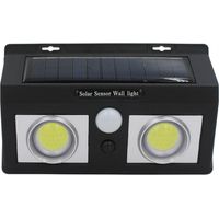 Applique solare a LED con 2 luci, sensore crepuscolare e di movimento, nera, 7500K, 20000 ore, 7 ore di funzionamento.