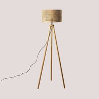 Sklum – Lampadaire trépied en rotin et bois de caoutchouc – Abat-jour en cannage décoratif – Hauteur 150 cm – Pour espaces modernes