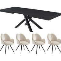 Ensemble table CATONAV + 4 chaises GULSUN - Noir et beige