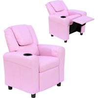 HOMCOM Kindersofa Kindersessel mit Fußstütze Armlehne Getränkehaltern verstellbare Rückenlehne Liegecouch Kindercouch Relaxsessel Kinder Sofa für 3-6 Jahre Jungen Mädchen Rosa