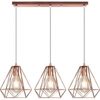 3 Luces Lámpara Colgante Vintage 20cm Lámpara de Suspensión de Metal Diseño de Jaula E27 Iluminación de Interior Luz Colgante para Comedor Salón Oro Rosa
