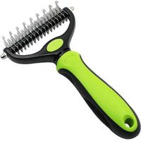 Pet Grooming Brush: Double-Sided Rake Comb for Undercoat Removal and Stripping for Dogs and Cats, Extra Wide, Green, Dog Grooming Brush, Pet Brush
