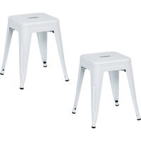 Confezione da 2 sgabelli bassi industriali impilabili in acciaio, 38x38x46 cm, Thinia Home