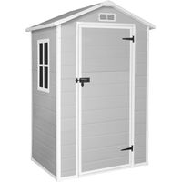 Abri de jardin résine 1,37m² – Fenêtre polycarbonate – Toit à pignon – Résistant aux UV – Montage facile sans aide – Idéal pour rangement extérieur – Okoru