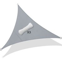 Vounot – Voile d'ombrage triangle imperméable 160g/m² en polyester – Protection UV 95% – Corde incluse 3x3x3m gris