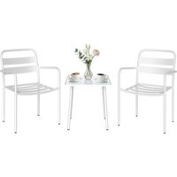 Set bistro 3 pièces table en verre et 2 chaises blanc pour extérieur