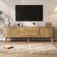 Mobile porta TV 160x36,5x55 cm con 2 ante scorrevoli e 2 cassetti, design scanalato, MDF color naturale.
