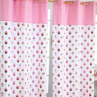 HOMESCAPES Gardinen mit Ösen Cupcakes rosa blau 2er Set 100% Baumwolle, 137x117 cm