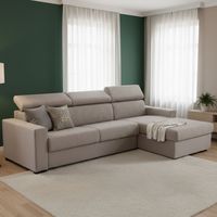 Dmora - Sofa cama Daart, Sofá de esquina, 100% Made in Italy, Sofá con apertura giratoria, con Península de Contenedores a la Derecha, con reposabrazos estándar, Cm 280x95h85, Tórtola
