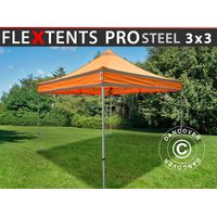 Faltzelt FleXtents PRO Steel Arbeitszelt 3x3m Orange mit Reflektorbändern