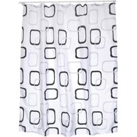 Rideau de Douche Polyester 180x200cm Motifs Gris & Blanc - Anneaux Inclus