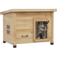 Maison pour chats niche d'extérieur en bois surélevée avec toit asphalte, fenêtre, 57 x 45 x 43 cm jaune