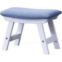Tabouret de Pied Structure Bois avec Coussin Démontable - Hauteur Adaptée, Housse Linen, Blanc Bleu, Modèle 1, 38.5x29x24.5cm