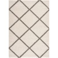 Tapis longs poils shaggy 160x230 crème tissé rectangle motif scandinave SG MADRAG