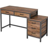 Bureau d’ordinateur 39,37 pouces avec 5 tiroirs, bureau de bureau à domicile, Bureau d'ordinateur en forme de droit