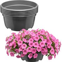 Garronda Blumentopf rund Pflanzschale Ø21 x 10,5 cm (3 L) 5er Set Kunststoff mit Drainage Pflanzgefäß für Wurzelpflanzen Zwiebelpflanzen Garten Anzucht Innen Außenbereich Anthrazit GD-0207
