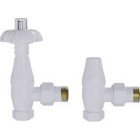 Traditional Thermostatic TRV Antique Design Angled Radiator Rad Valves Pair White