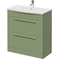 Napoli 390 Olive Green 800mm 2 Drawer Vanity Unit with Arc Basin - 800mm - Chrome 480mm Handle