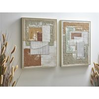 Abstraktes Gemälde, verschiedene Texturen, mit Jute-Gitter, 52 x 72 cm, 2er-Set, 52 x 4 x 72 cm