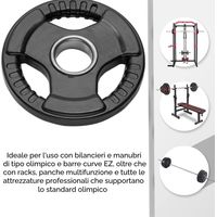 Disco Peso in Ghisa Gommato Dischi Palestra Bilanciere Olimpico Foro 50mm Piastra Tri-Grip da 2.5 a 20 kg (10, 1 Disco) FFitness