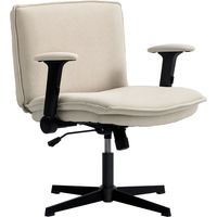Silla oficina piernas cruzadas reposabrazos abatible asiato ancho giratoria altura ajustable sin ruedas crema