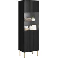 Vitrina Raccuja, vitrina de salón con puerta de cristal y detalle, elevada del suelo, 60 x 42 h 183 cm, color negro