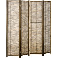 Paravent pliant Irovami 4 panneaux bois naturel, 160x170 cm, cadre en bois de paulownia et tissage fibre de papier, charnières métal, séparation d'intérieur