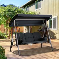 Outsunny Balancelle de Jardin 3 Places Grand Confort Toit Inclinaison réglable Coussins Plateaux rétractables Polyester filé Noir