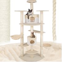 Arbre à chat panneau de fibres griffoir sisal 201cm beige/blanc