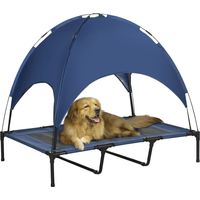 Lit pour chien exterieur resistant aux intemperies avec auvent pliable 122 x 92 x 108 cm bleu et noir