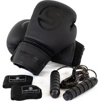 Boxhandschuhe 14oz Set inkl. Bandagen & Springseil Schwarz