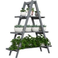 Soporte para Plantas Plegable de Madera Estantería para Macetas de 3 Niveles con Marco en A 100x36x112 cm Gris