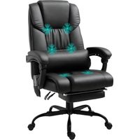 Fauteuil de bureau massant 6 points noir inclinable avec repose-pieds et télécommande, relaxation ergonomique complète