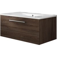 Meuble de salle de bain suspendu 80cm NICE CLASSIC bois foncé - Vasque en céramique