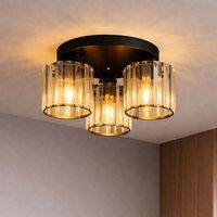 Lampada da soffitto Plafoniera da soggiorno lampada rotonda cristalli acrilici camera da letto, metallo nero, 3x E27 filamento LED bianco caldo, DxH 35x18 cm