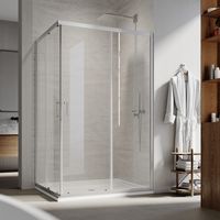 SIRHONA Cabine de Douche Réversible Porte de Douche Coulissante D'angle 5mm, Cadre Argenté 80 x 120 x 195 cm