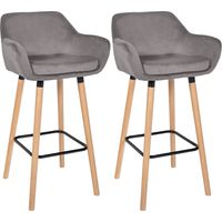 CLP – Lot de 2 tabourets de bar Grant en velours – Hauteur d'assise 75 cm – Structure en bois de hêtre – Confort d'assise rembourré