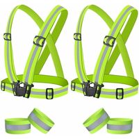 Gilet de Sécurité, Gilets Réfléchissants, 2 Gilet Jaune Sécurité,4 Brassard Reflechissant, Course de Nuit, Marcher, Vélo et Faire de la Moto, Adultes et Enfants
