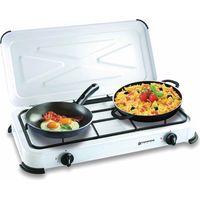 Kemper – Réchaud à gaz portable 2 feux 2600W – Acier inoxydable – Couvercle amovible – Pour gaz butane ou propane – Dimensions 600 x 330 x 90 mm