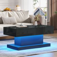 Tavolino da caffè nero lucido 100x50x45 cm, Tavolo da soggiorno con 2 cassetti, Tavolino laterale con barra luminosa a LED, Design semplice