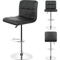 Tabouret Bar, Lot de 2, Chaise Bar, Chaise Haute Cuisine, Siège, Réglable en Hauteur, avec Dossier, Assise Rembourrée, Repose-Pieds, Simili Cuir, Pivotant à 360°, Noir