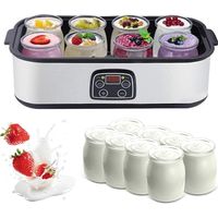 Yaourtière Ultime avec Affichage LED, Machine à Yaourt Automatique de 1400 ML avec 8 Pots en Verre, minuterie de 0-48 Heures et température réglable de 20 à 50 ℃, yaourtière pour Yaourt Frais Fait