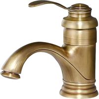 Grifo para lavabo de cobre, de una sola manija, con un solo orificio y arco bajo, montado en la encimera, para agua caliente y fría (estilo antiguo, corto)