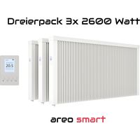 Elektroheizung Dreierpack 3x 2600 Watt Flächenspeicherheizung areo smart - digitales Thermostat mit LCD-Display - Option zur Appsteuerung von eVARMO