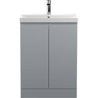 Hudson Reed Urban Floor Standing 2-Door Vanity Unit with Basin 3 Satin Grey - 600mm Wide