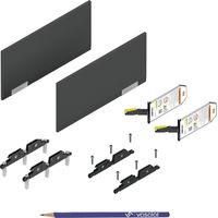 Blum Aventos HKi mit Blumotion teilintegriert, Kraftspeicher 24K2800 SET - Klappenbeschlag mit Montagezubehör und Abdeckkappen in Tiefgrau + vasalat Bleistift, 5-teilig